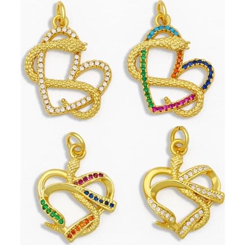 OCESRIO DIY Gold Heart Snake Pendant Multicolor Snake Necklace Pendant Supplies For Handmade Jewelry Making Accessories pdta164