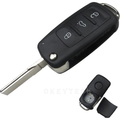 OkeyTech 1pcs New For VW 3 button Folding Car key Flip Remote Key shell 753AB model Used For Volkswagen Vw Jetta Seat For Skoda
