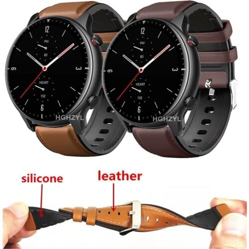 22mm Leather+Silicone Bracelet For Amazfit GTR 47mm Wrist Strap For Amazfit Pace / Stratos 1 2 3 / GTR2 / GTR 2e Watchband