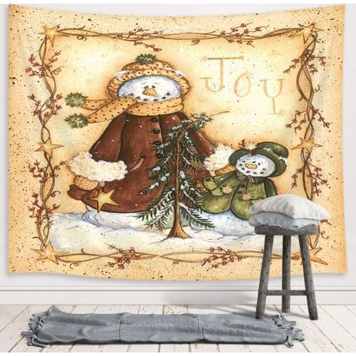 Retro Christmas Winter Vintage Snowman Xmas Upgrade Tapestries Wall Hanging