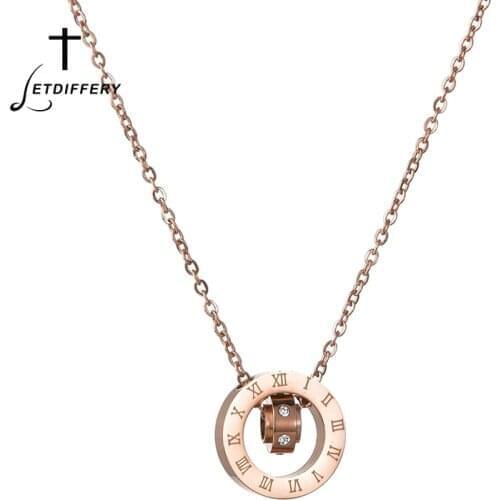 Letdiffery Romantic Cubic Zirconia Women Necklaces Stainless Steel Roman Numbers Rose Gold Jewelry for Girlfriend Birthday Gifts