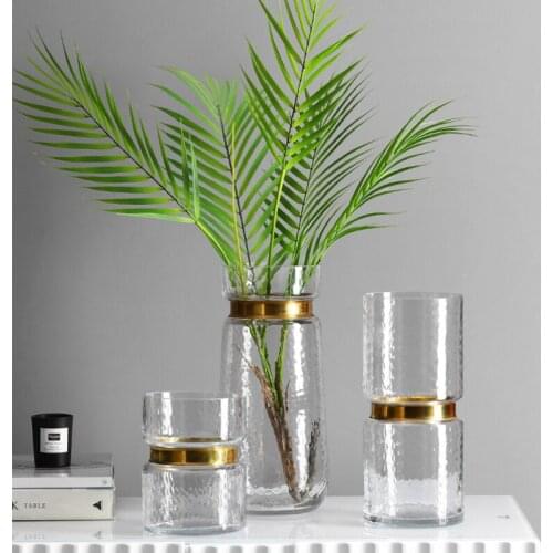 North European light luxury copper ring transparent glass vase ornaments flower arrangement living room table soft decoration