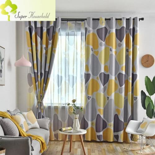 Nordic Style Heart Stone Printed Fabric Curtains for Bedroom Living Room Window Treatments Simple Tulle for Kitchen