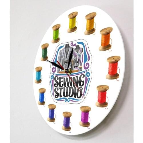 Sewing Studio Colorful Thread Spool Sewing Needle and Thread Printed Wall Clock Decorative Wall Watch Tailor Shop Wall Art Decor