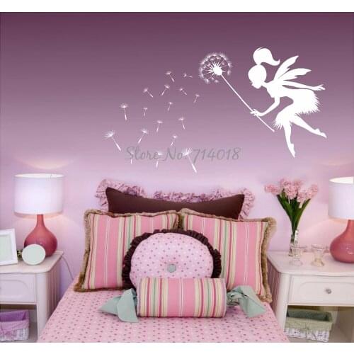Fairy Blowing Dandelions Wall Decal Dandelion Seeds Wall Art Kids Nursery Wall Mural Large Size Vinyl Decor Vinilos Parede A936