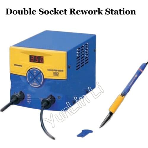 Double Socket Welding Machine 140W 220V Rework Station Dual Port Soldering Station with 2027 Welded Iron Handle FM-203