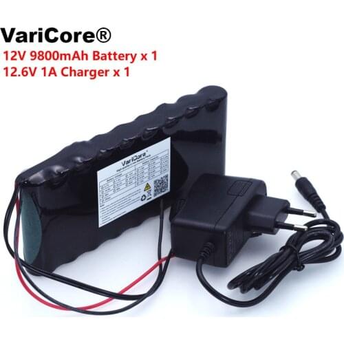 VariCore 12 v 9.8Ah 9800mAh 18650 Rechargeable Battery 12V Protection Board CCTV Monitor battery DC 5.5*2.1mm+12.6V 1A Charger