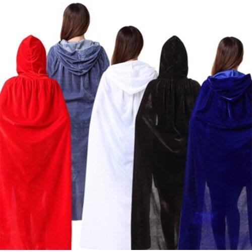 Adult Women Men Girls Boys Halloween Costumes Christmas Velvet Cloak Cape Hooded Medieval Costume Witch Wicca Vampire