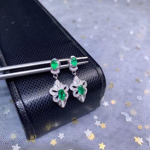 Green emerald gemstone earrings for women with silver jewelry shopowner recommend 2