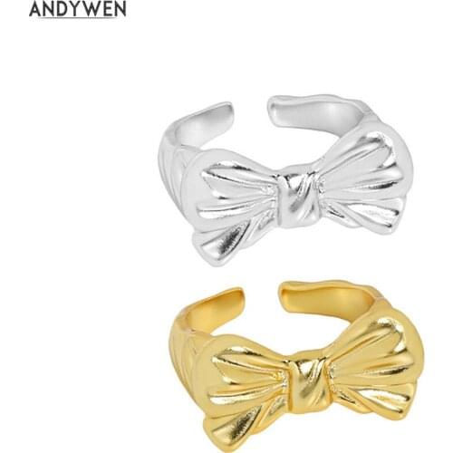 ANDYWEN 925 Sterling Silver Gold Butterfly Geometric irregular Rings Resizable Adjustable Women Wedding Jewelry Party Gift