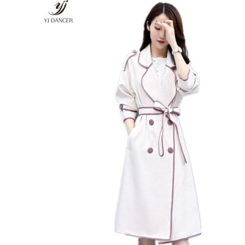 2018 Fashion Spring Autumn New Temperament Female High quality Loose Retro Harbor Wind Long Windbreaker Long Sleeve Coat H091