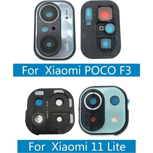 2Pcs/Lot，For Xiaomi Mi 11 Lite / Poco F3 / Mi 10 Lite Housing Back Rear Camera Glass Lens With Cover Frame Holder With Ahesive