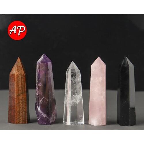 5pcs High quality Natural Hand Carved Five elements crystal column wand pillar for healing Wand Crystal Set Gift Box