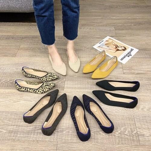 Brand Ballet Flat Shoes 2021 New Fashion Flying Weaving Shallow Mouth Pointed Knitting Single Shoes Womens Shoes