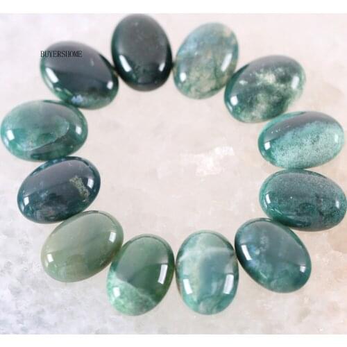 BUYERSHOME 5Pcs 15x20MM Natural Stone Green Indain Onyx No Drilled Hole Oval Cabochon CAB Bead For DIY Jewelry Making Ring K1524