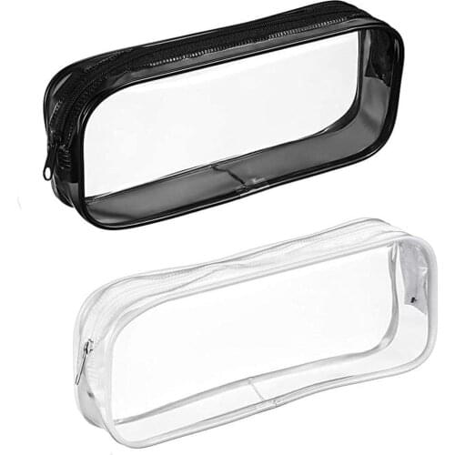 1Pc Transparent PVC Pencil Case Black White Large Capacity Zipper Pencil Case Stationery Storage Bag Student Stationery