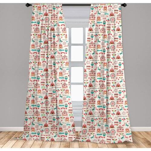 Circus Window Curtains Carnival Ferry Wheel Carousel Balloons Ice Cream Vendor Vintage Style Window Drapes with Rod Pocket