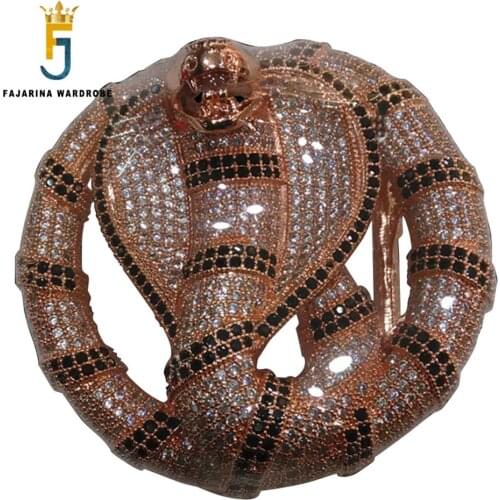 FAJARINA Unique Design Snake Pattern Buckles Luxury Sky Star Stainless Steel With Crystal Diamond Animal Belts Buckle Men BCK025