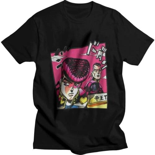 Josuke And Okuyasu T Shirt Men Short Sleeve 100% Cotton T-shirts Jojos Bizarre Adventure Anime Fans Tee Tops Streetwear Tshirts