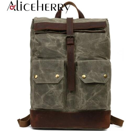 Men and women fashion canvas leather backpack school bag Vintage style bags and shoulder school travel casual backpacks women