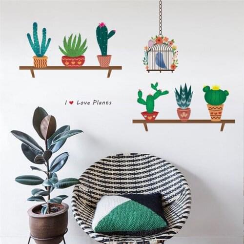 Cactus Aloe Vera Flower Pots Wall Stickers For Office Living Room Decoration Pastoral Mural Art Diy Home Decal Plant Poster