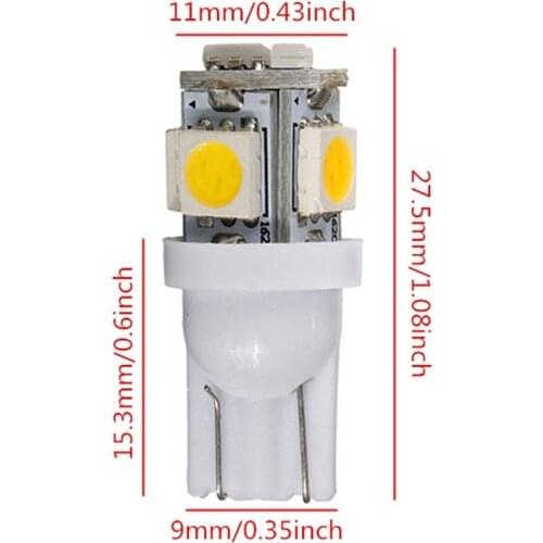 Kit 10 Par Led Pingo 5 Smd 4300k Branco Quente T10 W5w Warm White