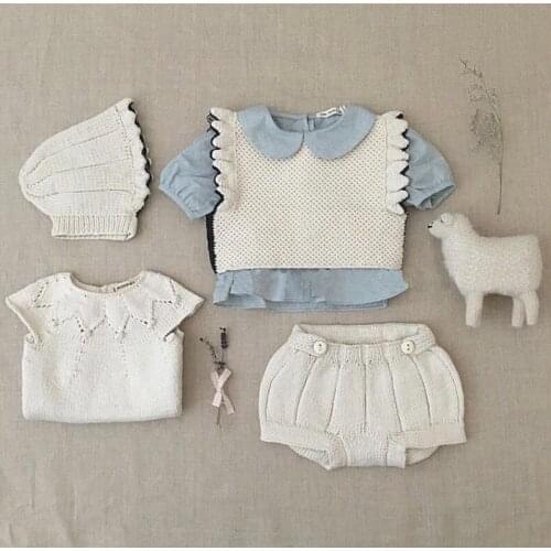 New Knit Kids Clothes Set Ruffles Sweater Shorts Blouse Infant Clothing Baby Girls Clothes Autumn Winter Suit Baby Boys Outfit
