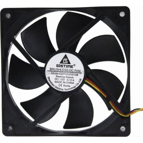 2 Pieces Gdstime 12V 3Pin Cooler 120*25mm 12025 120mm PC Case System Cooling Speed Controller Fan