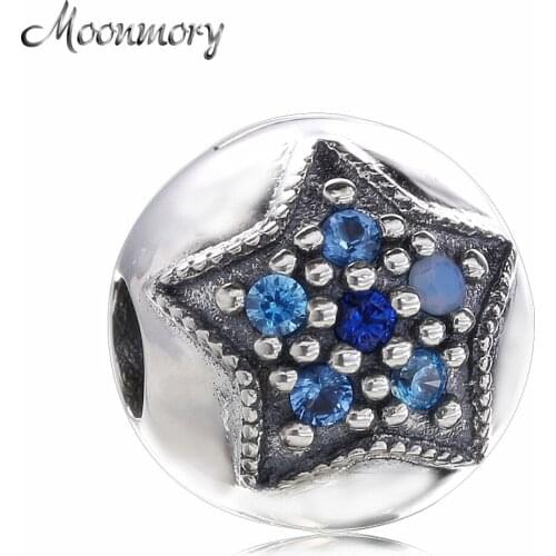 Moonmory Bright Star Clip S925 Sterling Silver With Blue Zircon Bead Fit Europe Bracelet Diy Jewelry Charm Winter collection