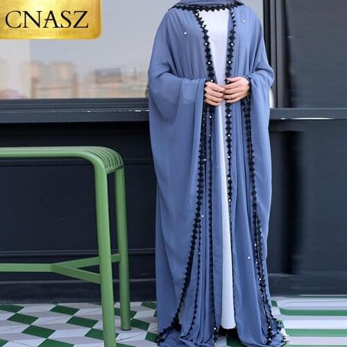 Muslim Abaya Kaftan Mesh Pearls Chiffon Fabric Islamic Clothing Abaya Turkey For Women Worship Service Dubai Middle East Fashion