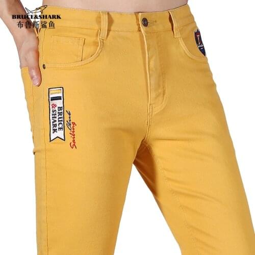 New Winter Bruce& Shark Straight Leg Men Jeans Casual Fashion Youth Trend Stretch Cotton Jeans Men Soften Thicken мужские джинс