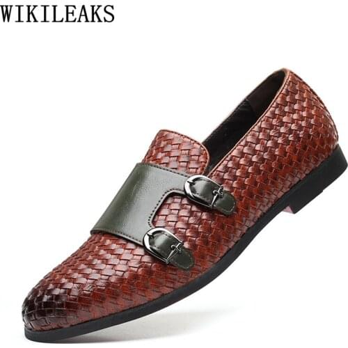 Brown Men Loafers Shoes Men Dress Shoes Leather Double Monk Strap Party Shoes for Men 2021 Zapatos De Hombre Chaussure De Homme
