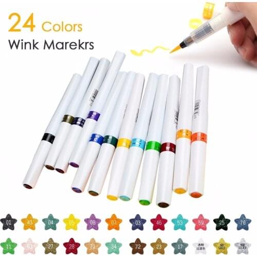 Superior 12/24 Colors Glitter Brush Marker Pens Memory System Wink of Stella Painting Lettering Pen Sets