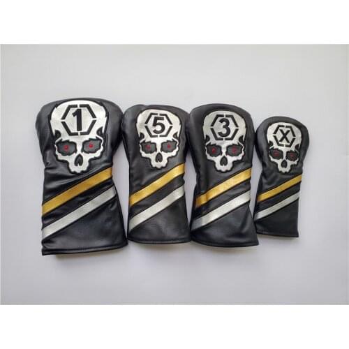 Brand New SKULL Golf Head Cover PU Black Golf Driver Head Cover + Golf Fairway Woods Head Cover + UT Head Cover EMS Shipping