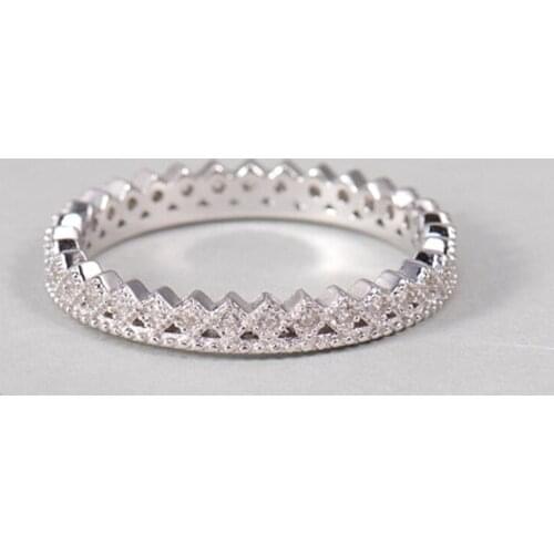 New Lady Fashion Cute 925 Sterling Silver Ring Size Adjustable Fine Crown Crystal Stones Princess Silver Jewelry