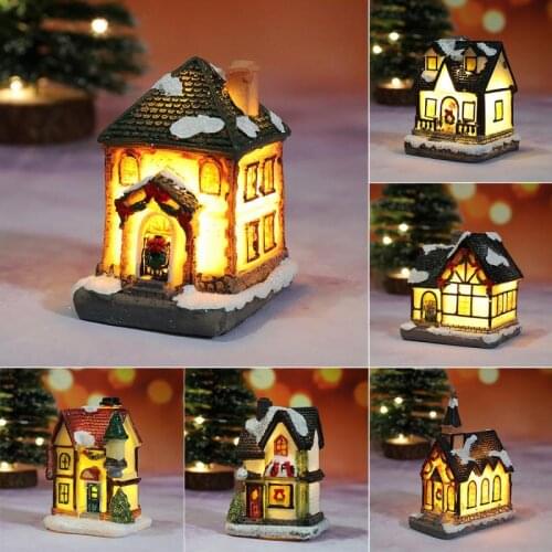 Christmas Led Light House Merry Christmas Decorati Resin Small House Micro Landscape Resin House Small Ornaments Christmas Gifts