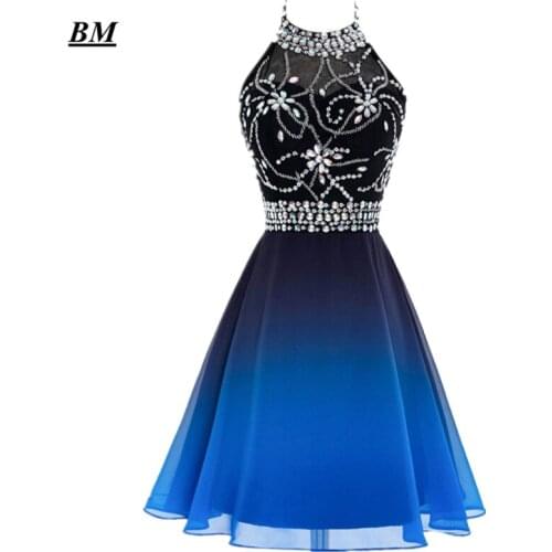 BM Prom Dresses 2020 Gradient Chiffon Beaded Short Formal Ombre Evening Homecoming Celebrity Party Gown BM317