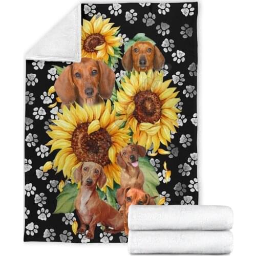 Sunflower dachshund fleece blanket dog 3d printed Wearable Blanket Adults/kids Fleece Blanket Sherpa Blanket 02