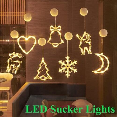 Window Suction Cup Lamp Pendant LED Christmas Bell Christmas Tree Santa Claus Snowman Holiday Atmosphere Decoration Night Light