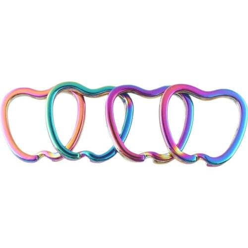 Rainbow Color Apple Shape Key Ring Key Chain Supplies 30*29mm Key Fob Ring Split ring diy Findings for Key Chain handmade 6pcs