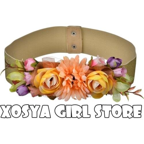 Fashion Women Elastic Wide Corset Belt For Women Glass Crystal Ceinture Ladies Thin Flower inlaid Belt Waist Girdle BW02