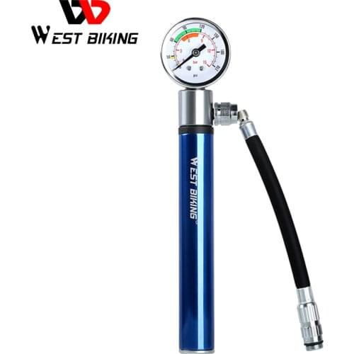 WEST BIKING Mini Bicycle Pump With Pressure Gauge 120 PSI Hand Cycling Pump Presta and Schrader Ball Road MTB Tire Bike Pump