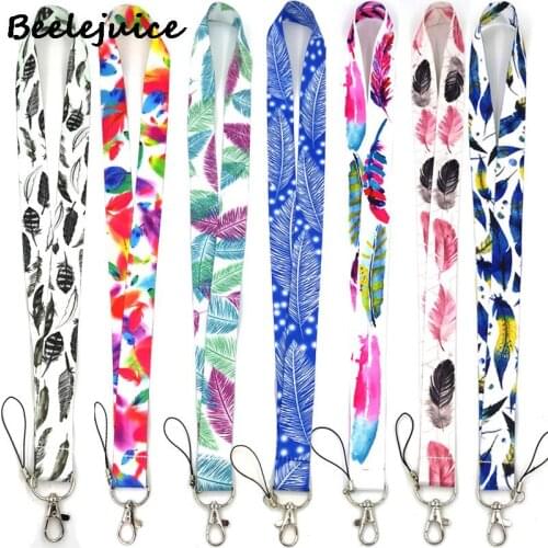 Feathers Leaves Lanyard for Keys Phone Cool Neck Strap Lanyard for Camera Whistle ID Badge Cute webbings ribbons Gifts