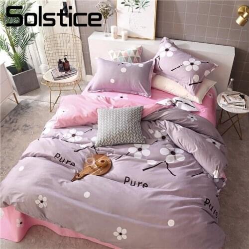 Solstice Home Textile Girls Kid Teens Bedding Sets Queen Twin Linen Gray Pink Flower Duvet Quilt Cover Pillowcase Flat Bed Sheet