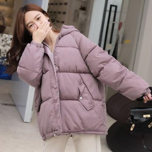 Loose Padded Female Down Coat Short Casual Puffer Jackets Breasted Buttons Winter Down Jacket for Women Hooded Oversize
