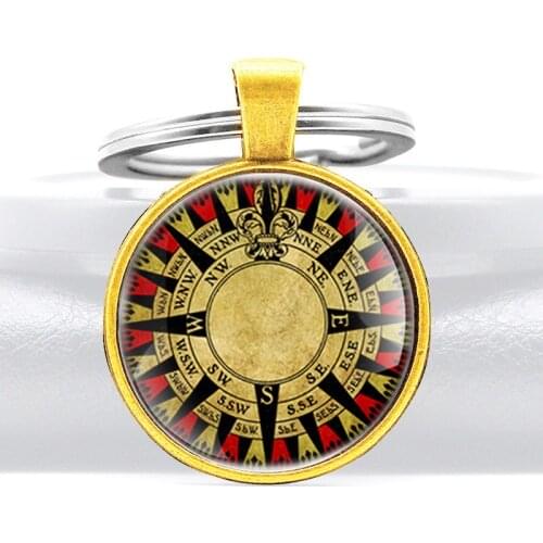 Mysterious Compass Glass Cabochon Pendant Key Rings Classic Retro Men Women Key Chains Jewelry Gifts