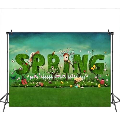 MEHOFOTO Spring Backdrop for Photo Grassland SPRING Font design Newborn Artistic Portrait Photoshoot background