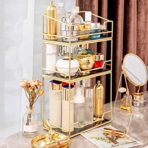 Nordic Rotating Cosmetic Desktop Storage Box Bathroom Dressing Table Finishing Rack Makeup Organizer 3 Tiers Storage Shelf