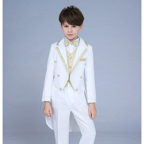 High quality 2018 childrens tuxedo boy flower boys suit small host conductor big boy piano costume magic suit 4pcs for 2-16T