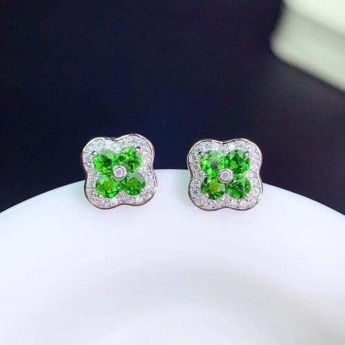 CoLife Jewelry Simple 925 Silver Gemstone Stud Earrings for Daily Wear 100% Natural Diopside Stud Earrings Gift for Woman